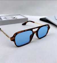Солнцезащитные леопардовые очки с голубой линзой