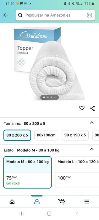 Topper / SobreColchão viscoelástico 80x200x5
