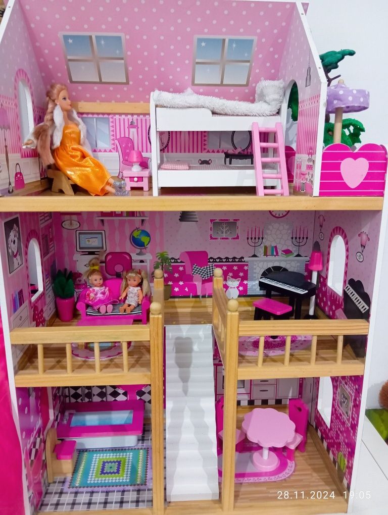 Domek Dla Lalek Basia Drewniany 90cm + Meble