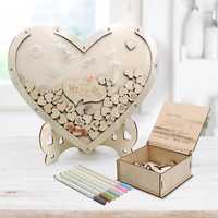 Księga gości drewniana serce pudełko 7 markerów 80 serc do wrzucania