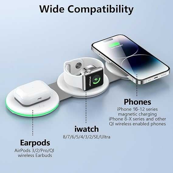 Bezprzewodowa składana ładowarka do Apple Watch i iPhone - biała