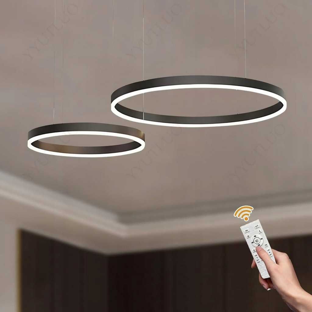 Nowoczesny żyrandol LED YYUTLUO 2 pierścienie czarne 40+60cm ściemnian