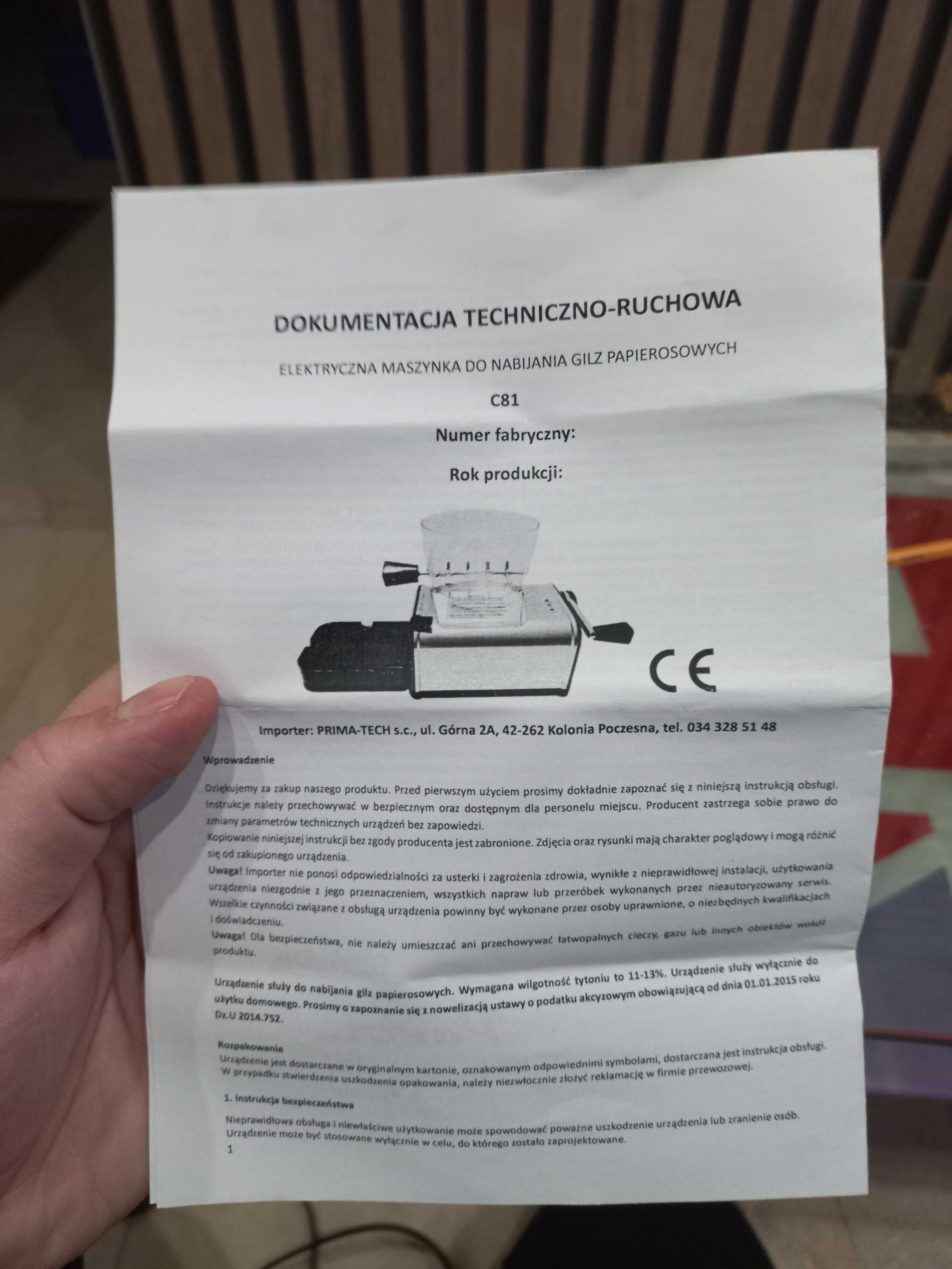 Nabijarka do tytoniu. Stan bardzo dobry.