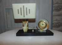 Lampka,marmurowa,zegar.vintage z lat 40-50
