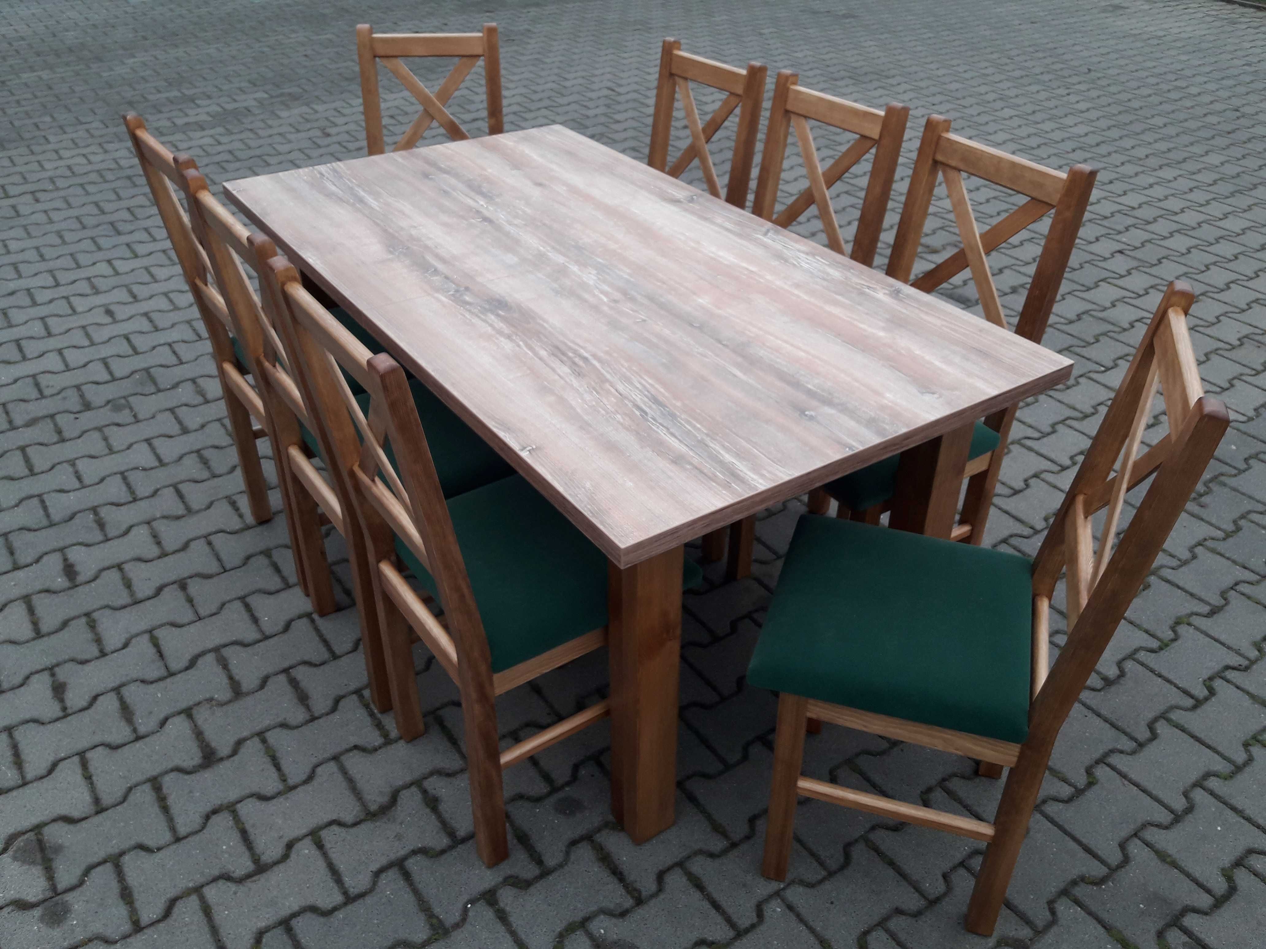 Stol 185/244x95+8 krzesel krzyzowe dab rustykal+blat drewno retro