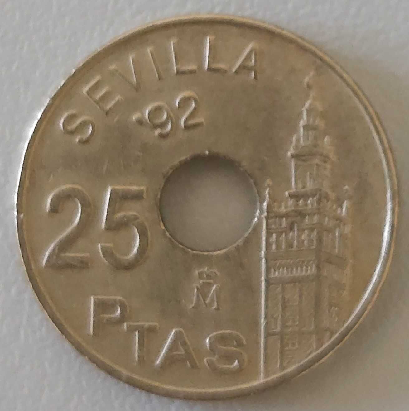 25 Pesetas de 1992, Espanha, Rei Juan Carlos I, Sevilha.92