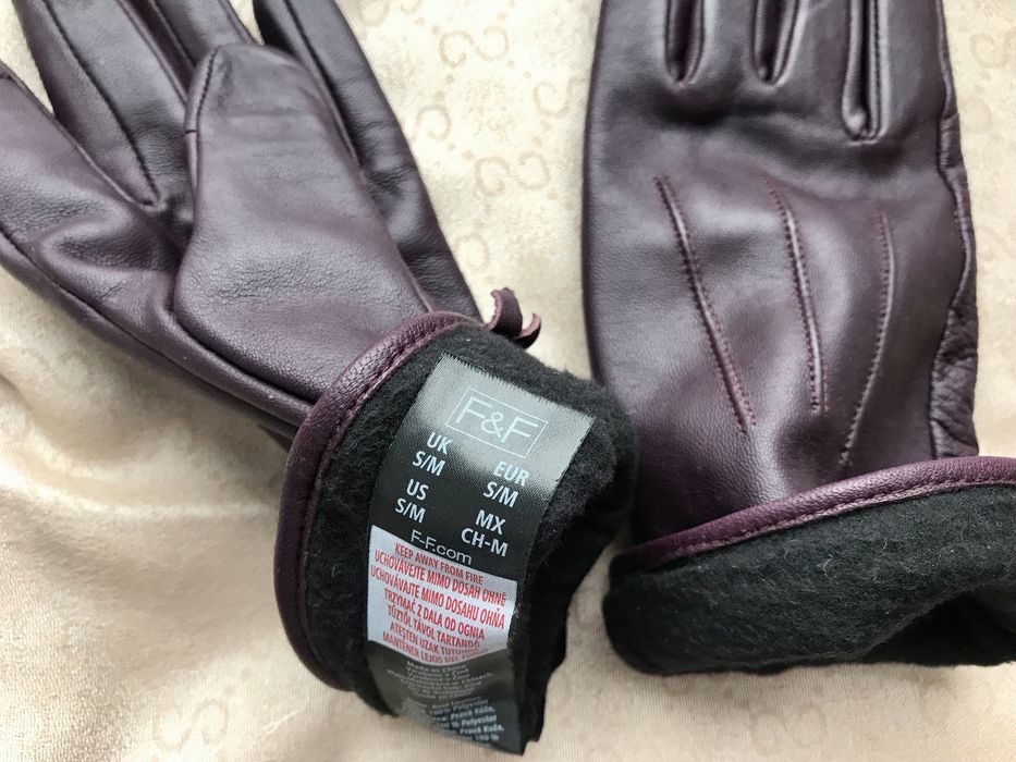 Нові 100% натур шкіра розм S кожа рукавички жін бордо-фіолет перчатки
