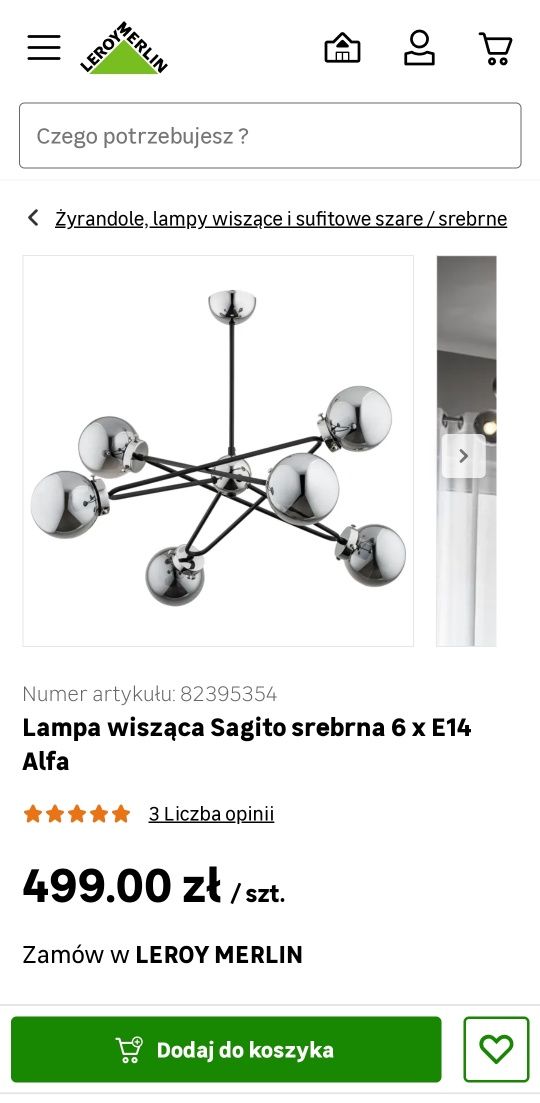 Lampa wisząca Sagito srebrna 6 x E14 Alfa 6 sześcio punktowa