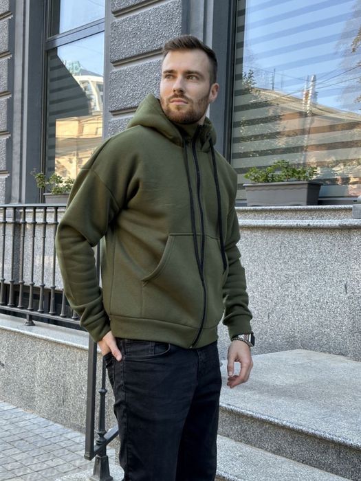 Чоловіча зимова кофта на хутрі з капюшоном 42-56 S M L Xl 2XL чорна