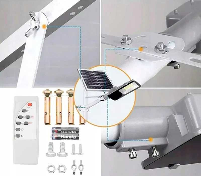 Mocna lampa solarna LED 1200W, czujnik zmierzchu, uchwyt GRATIS!