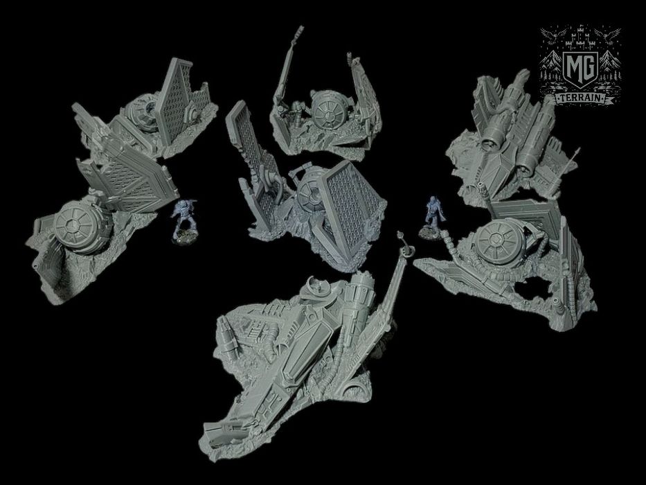 Star Wars Legion zestaw 7 makiet tereny do gry rozbite statki