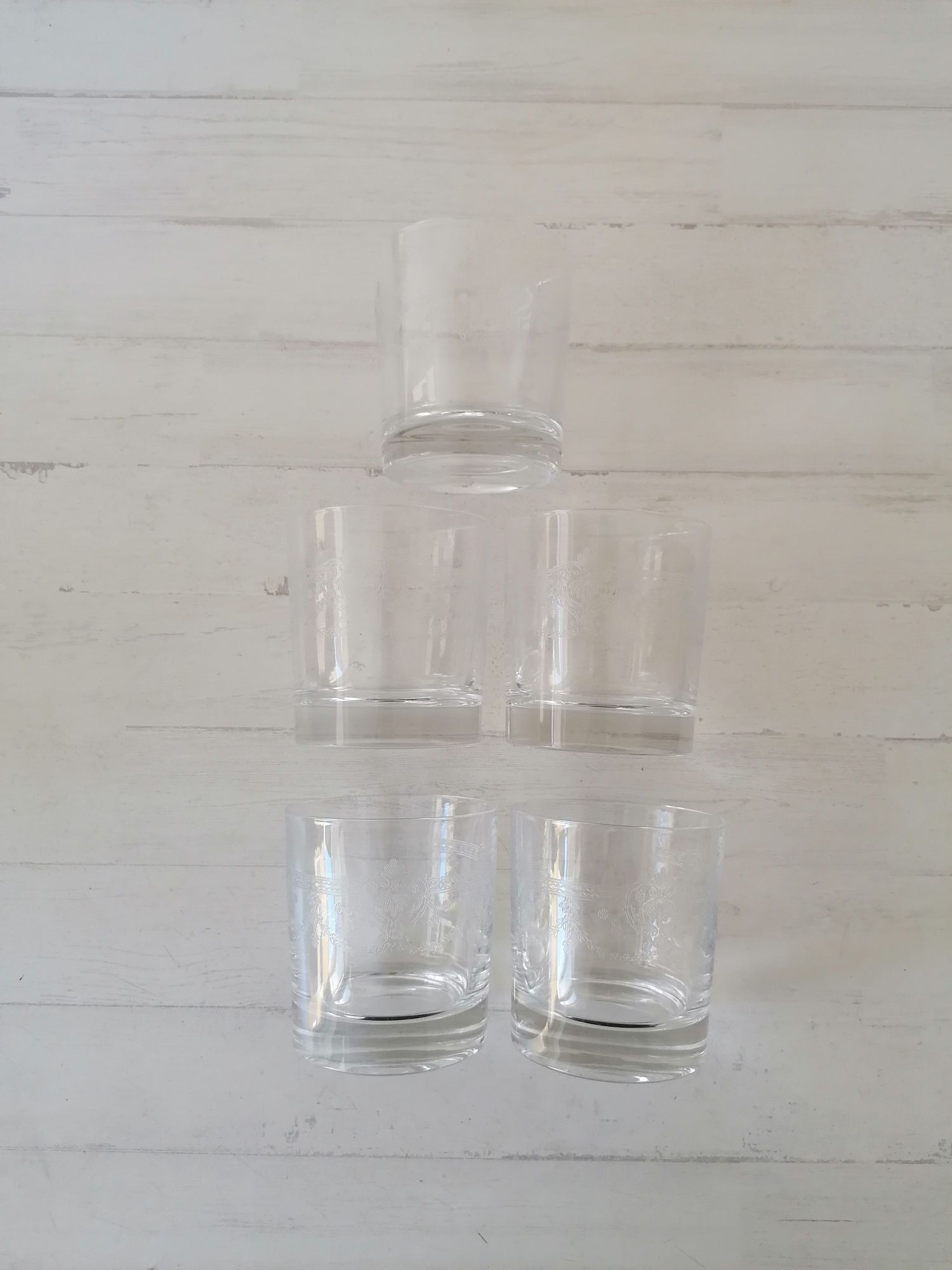 Conjunto 5 Copos Whisky em Vidro Trabalhado Base Grossa