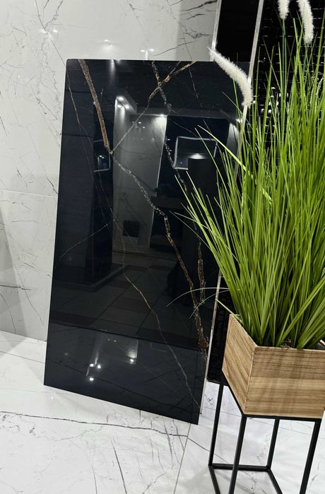 Ciemne płytki marmuropodobne POLER ze złotą żyłą 120x60 POŁYSK gat. 1