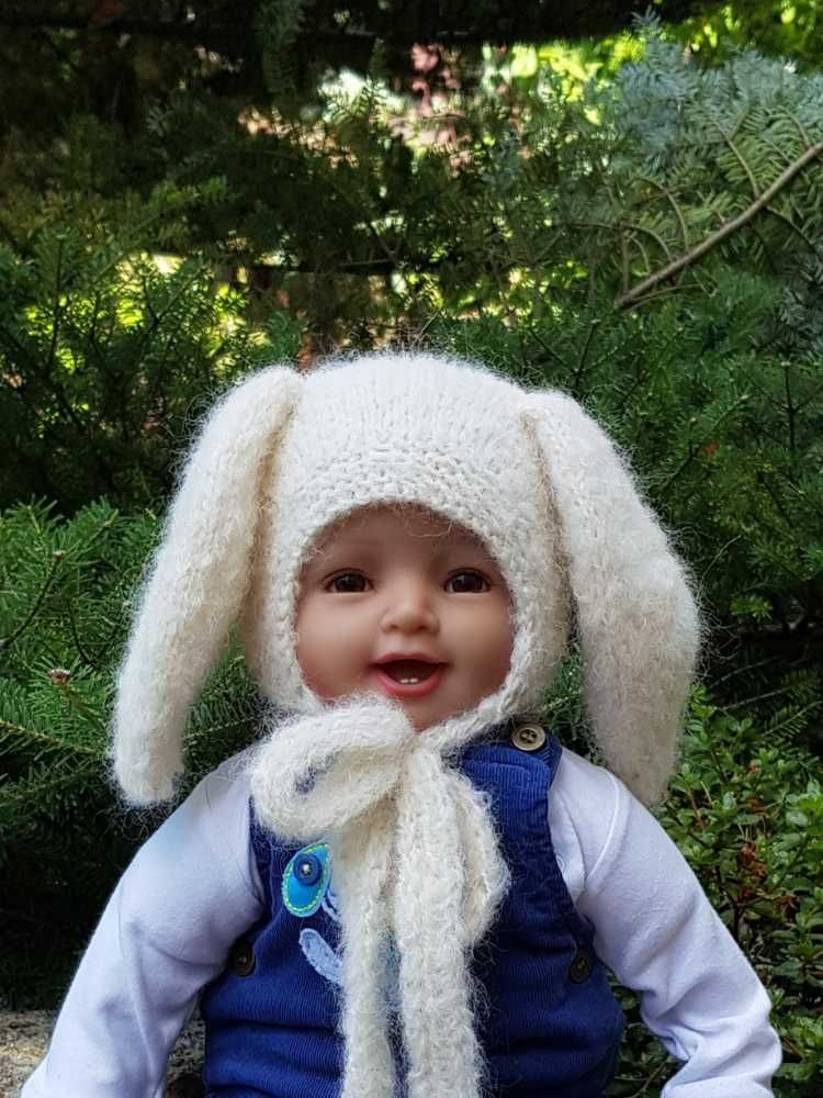 Czapka Biały Króliczek 44/46 alpaka/merynos