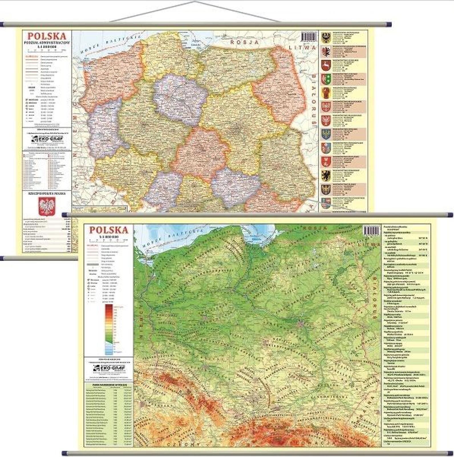 Mapa ścienna - fizyczno-admini. 1:1/800, 000 Polska praca zbiorowa Rok