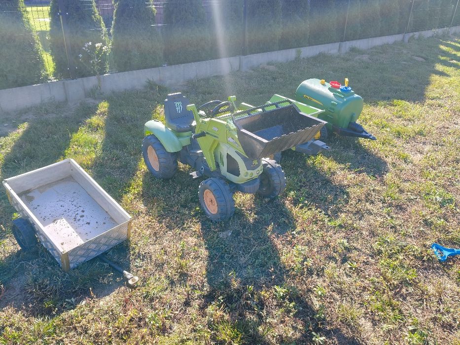 Traktorek falk John Deere Claas + cztery przyczepy
