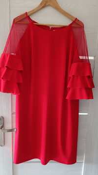 Sukienka czerwona z falbankami 48 Ryłko