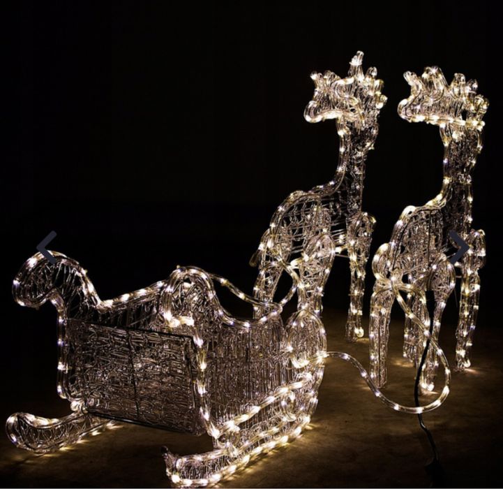 Renifery z saniami led zaprzęg flash świąteczne śliczne 150cm