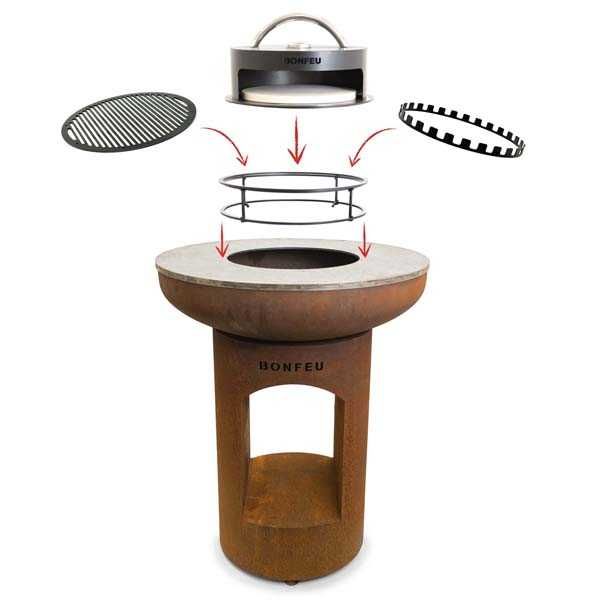 Braseiro com prancha BonBiza Open em Corten