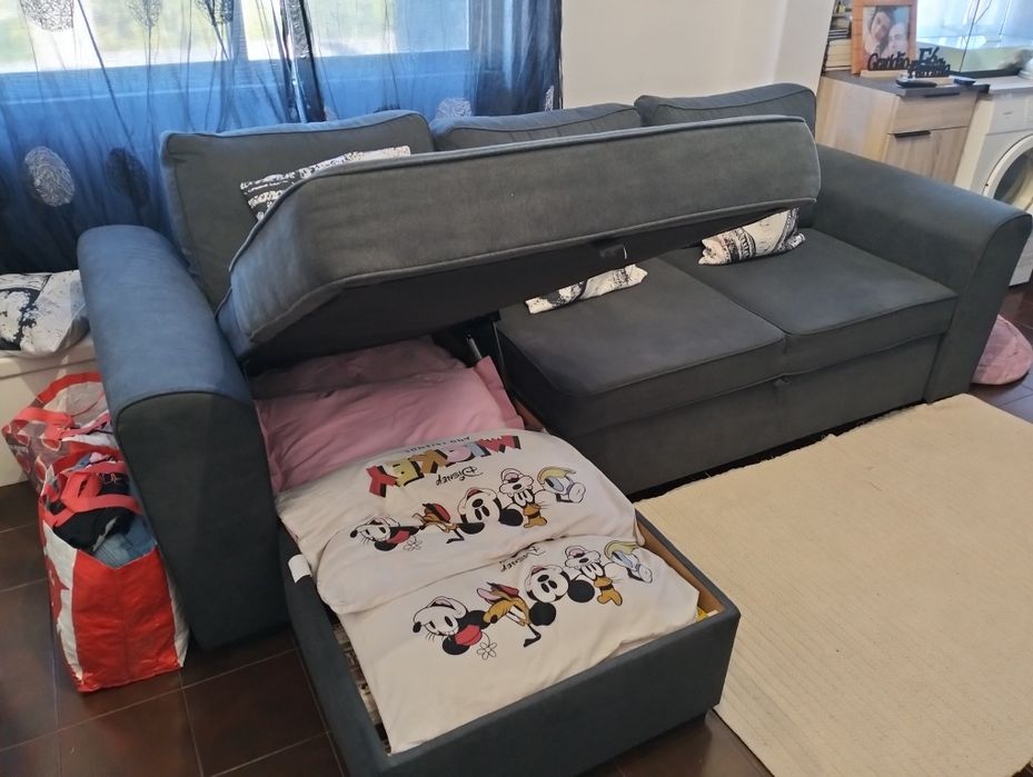 Sofá cama chaise-longue com arrumação semi novo