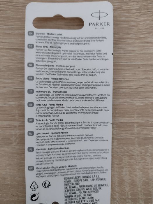 Parker wkład niebieski żelowy
