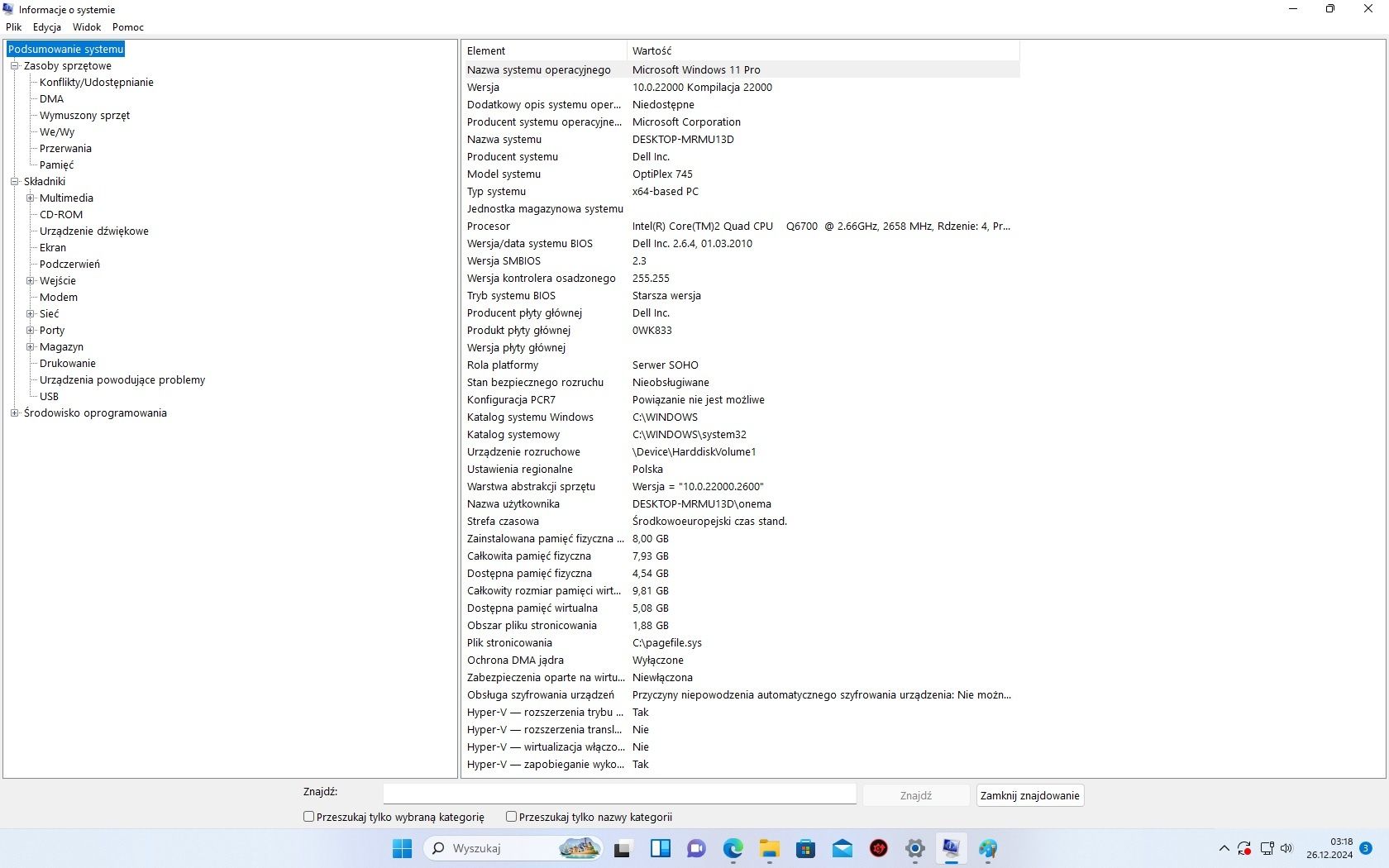 DELL 745 C2Q Q6700 2,66GHz / 8GB / 500GB / DVD / SFF / Windows 11 PRO