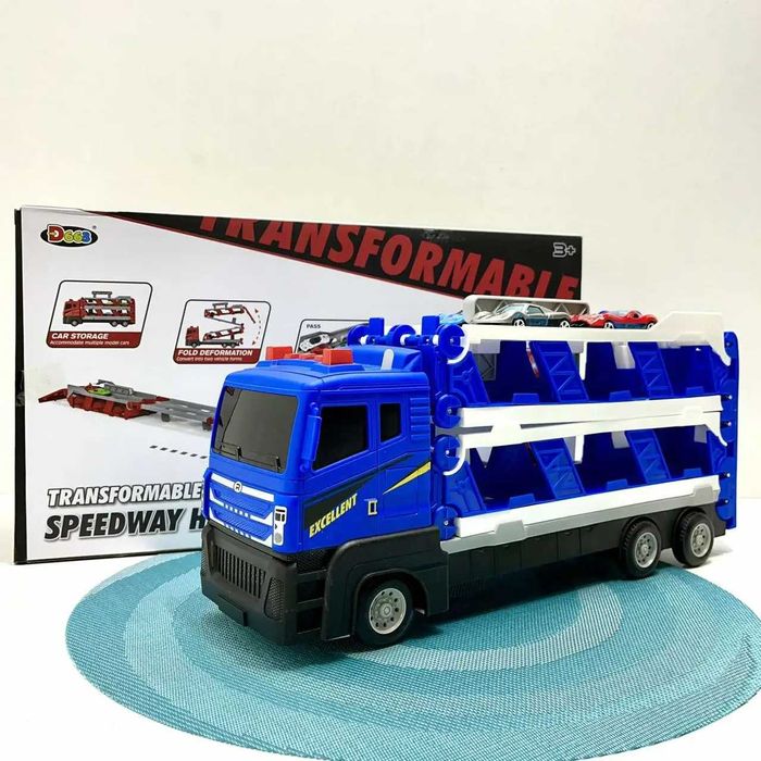 Автовоз інерційний з машинками світло та звук Синій (D663-T204B)