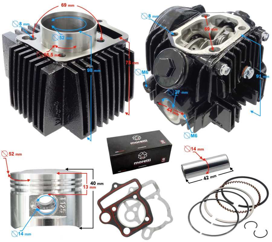 Cylinder i głowica do silnika 125 4T BTS Moretti 154FMI 152FMI