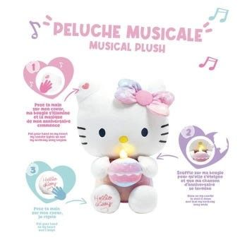 Peluche com voz e luz - Hello Kitty com bolo de aniversario
