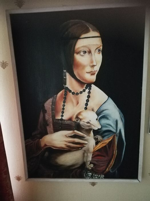 Obraz, kopia. Dama z gronostajem.Rowniez pod nazwą,, Dama z Łasiczka,,