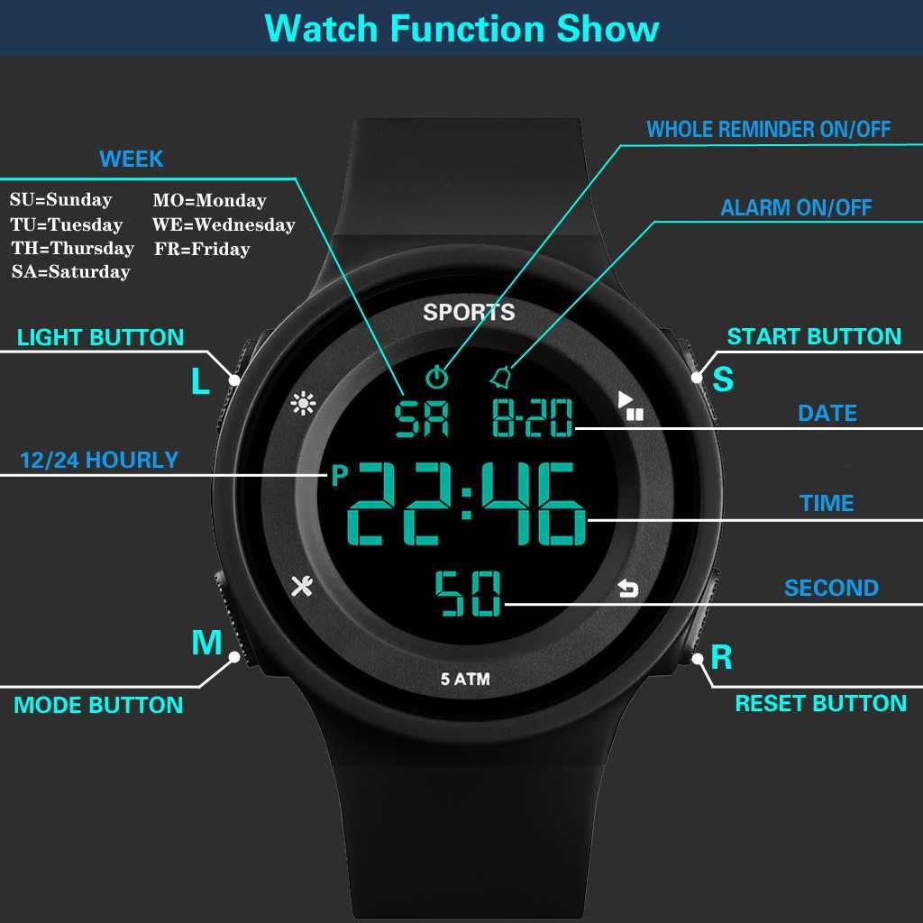 Relógio multifunções led digital luminoso á prova de água
