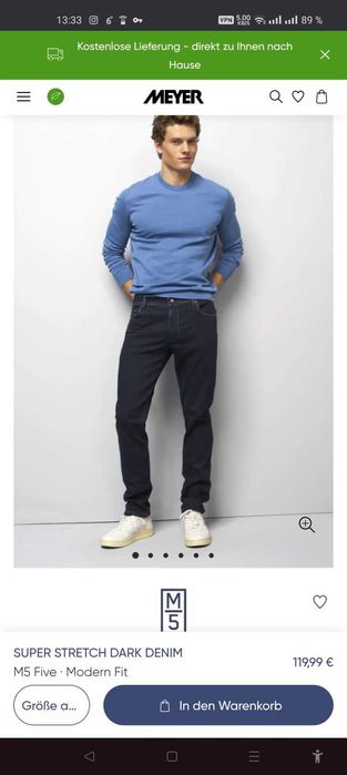 Джинсы M-5 by Meyer jeans Germany w34 stretch navy. .