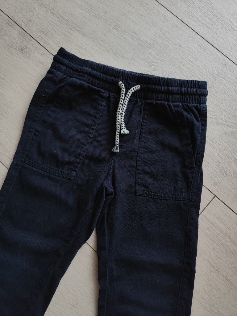 H&M 98 koszula biała lniana spodnie bawełniane granatowe joggery pull