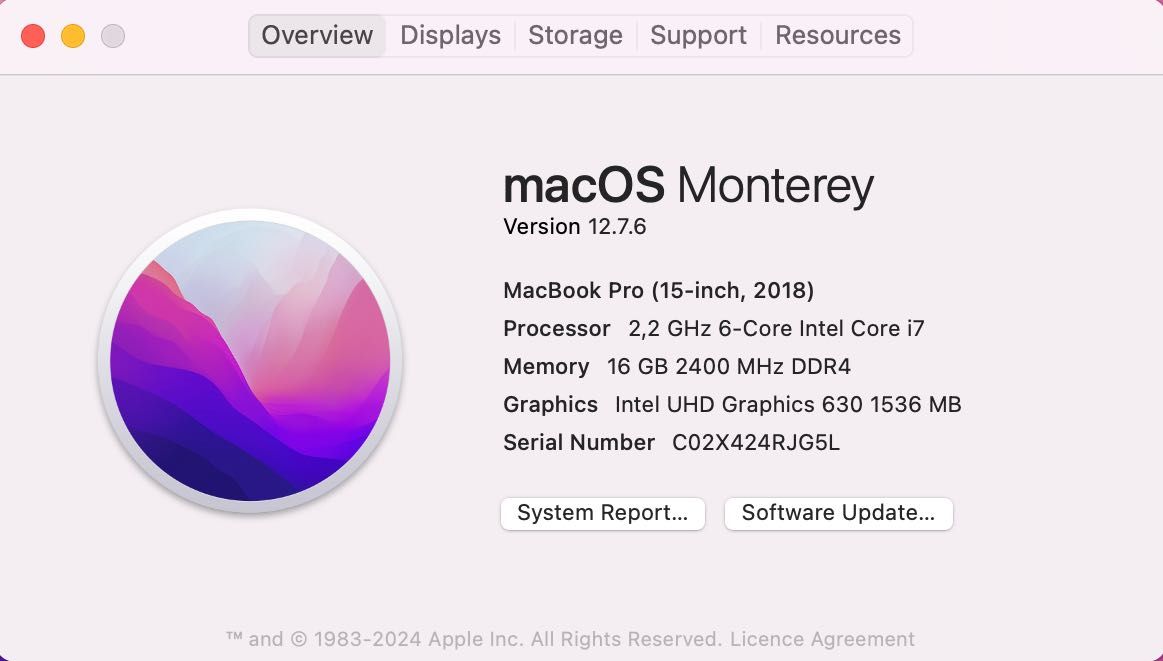 MacBook Pro 15 (2018) i7 2.2/ 16/ 256/ Radeon  555X