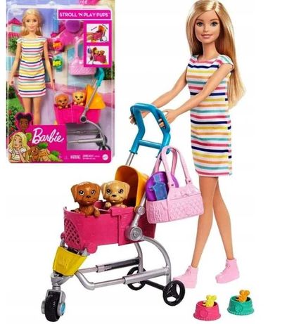 Barbie Spacerówka Z Pieskami Lalka Zestaw GHV92