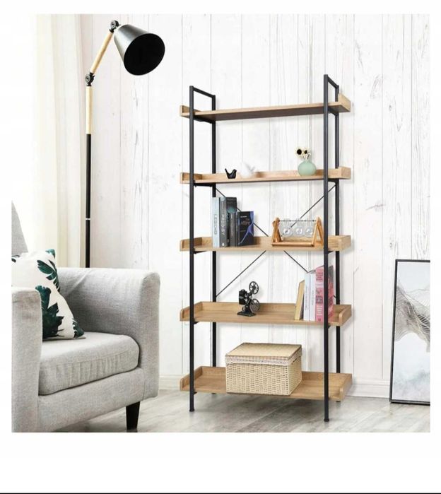 Regał Do Kuchni Łazienki Salonu 5 Półek Drabinka Loft Metal i Drewno