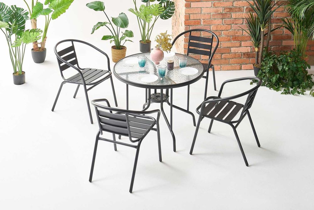 MEBLE Ogrodowe ZESTAW Tarasowy Szklany 4 KRZESŁA + STÓŁ 90x70 cm