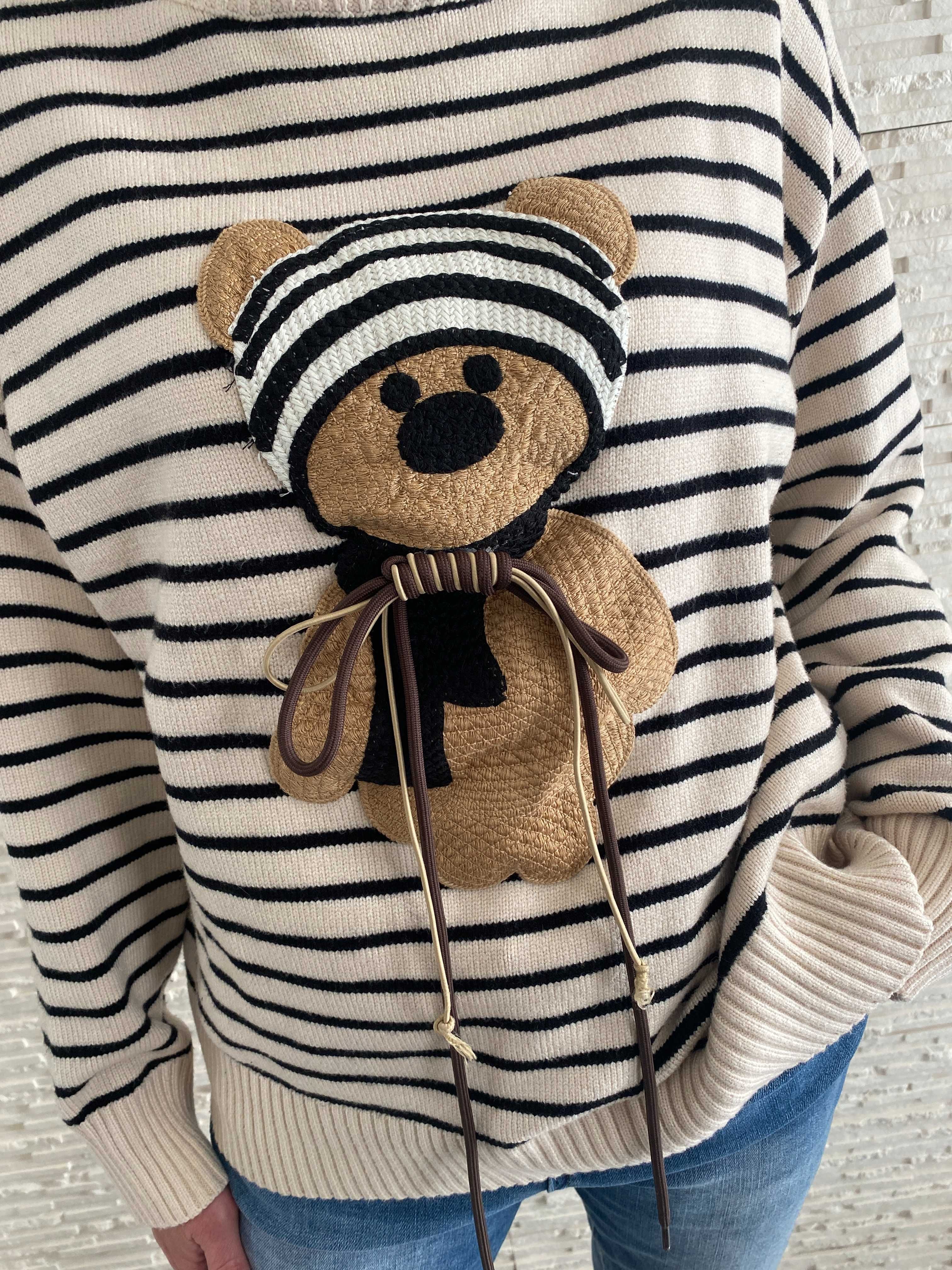 Premium sweterek paski z misiem teddy bear Uni
