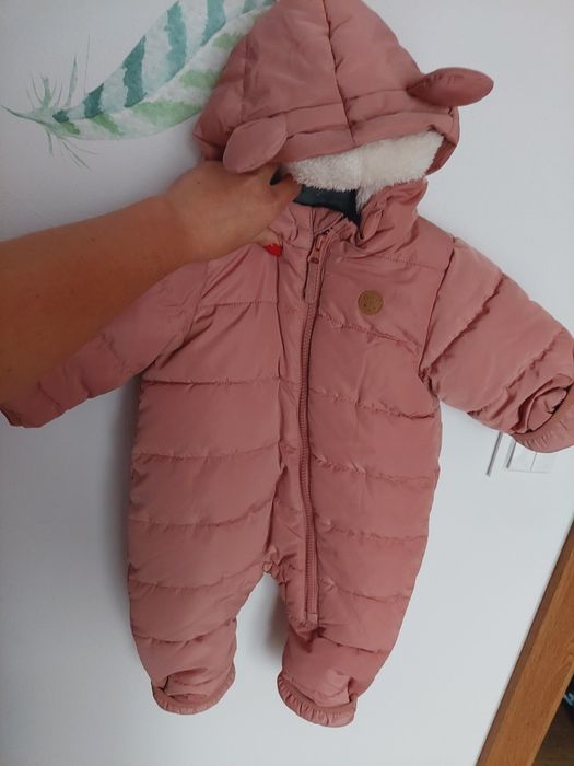 Kombinezon pudrowy róż ocieplany zimowy nieprzemakalny h&m 0-3m 56-62