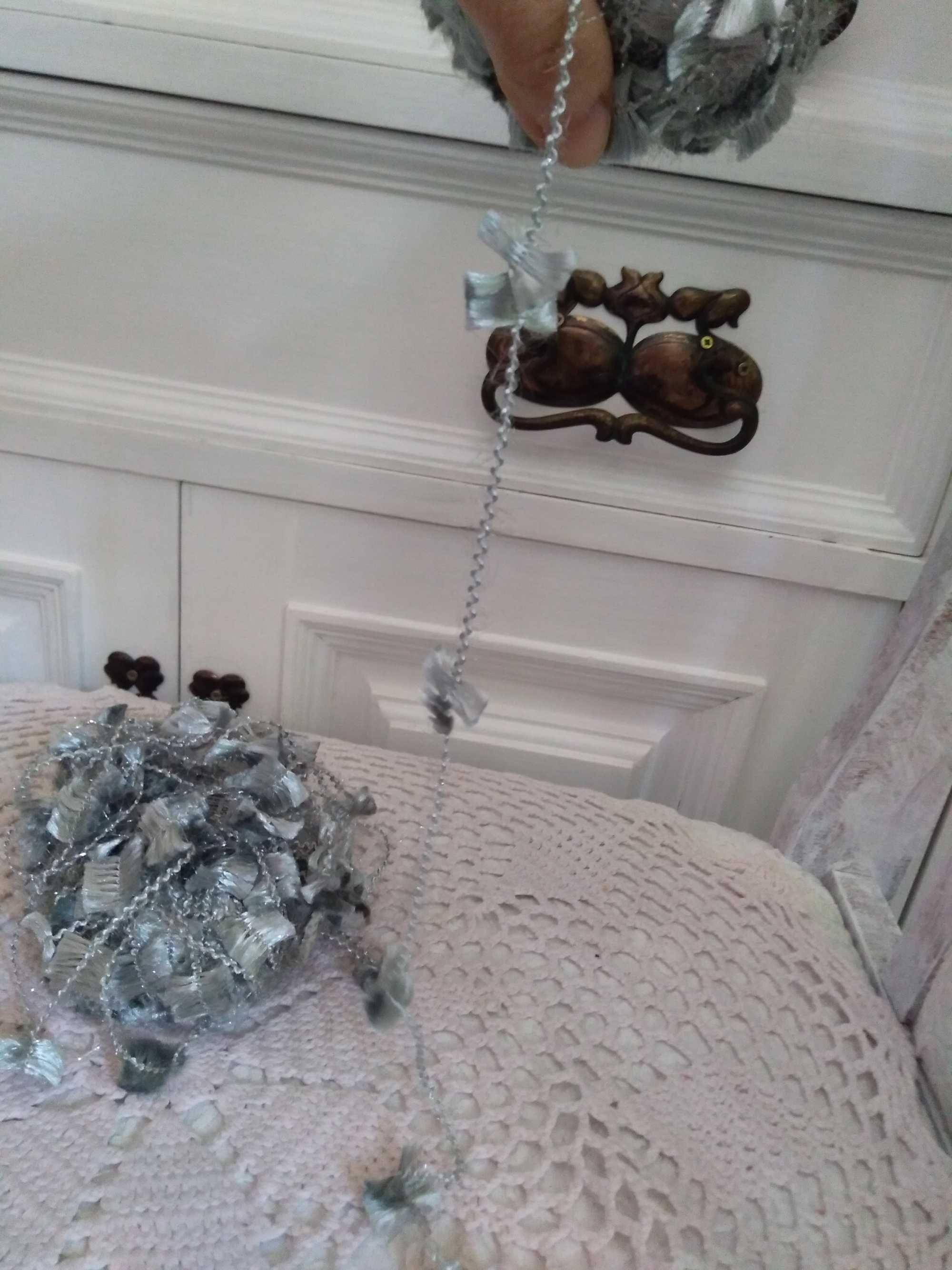Włóczka nić do robienia na drutach motki srebrna handmade metalizowana