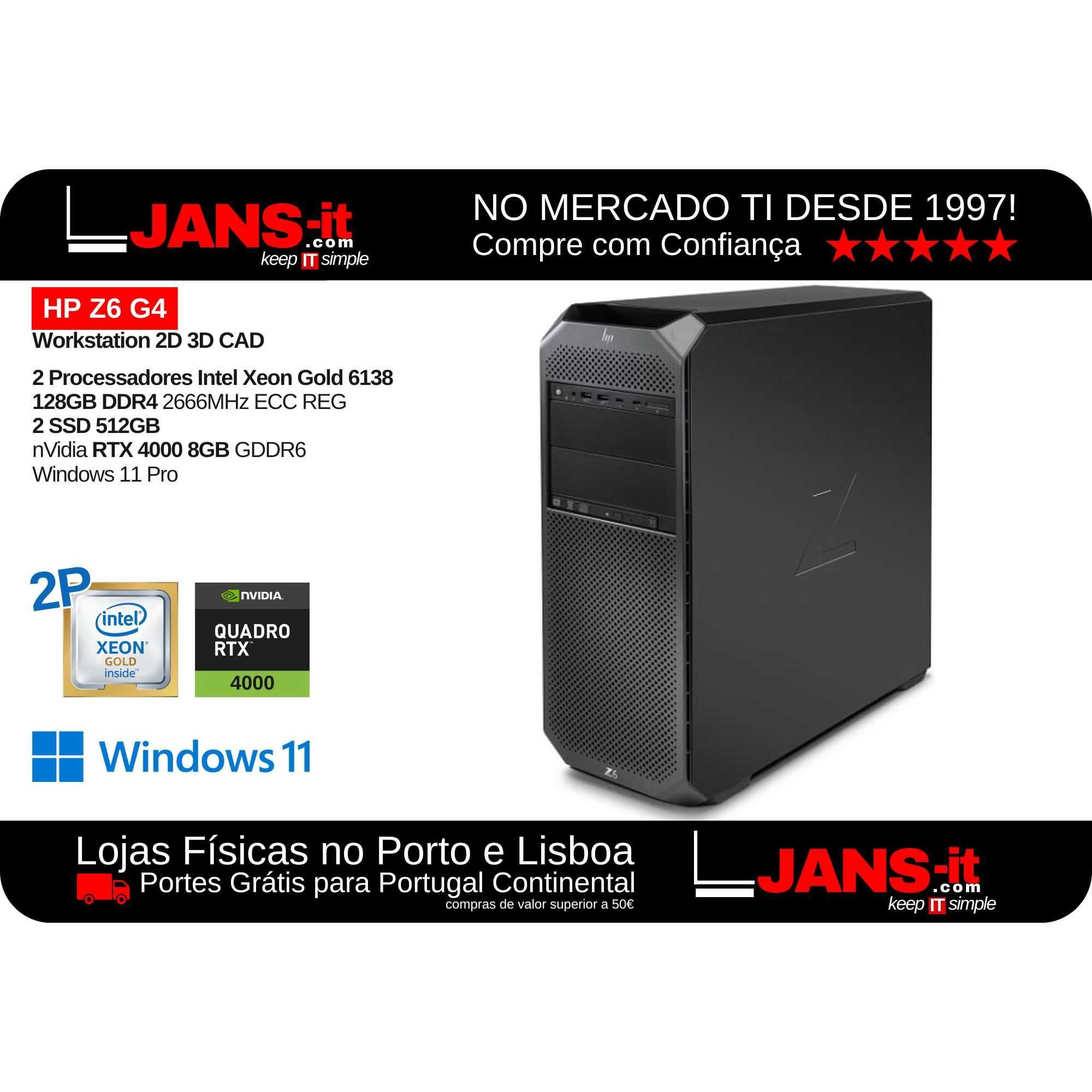 HP Z6 G4 2P Xeon Gold 6138 | 128GB | 2xSSD 512GB | nVidia RTX 4000