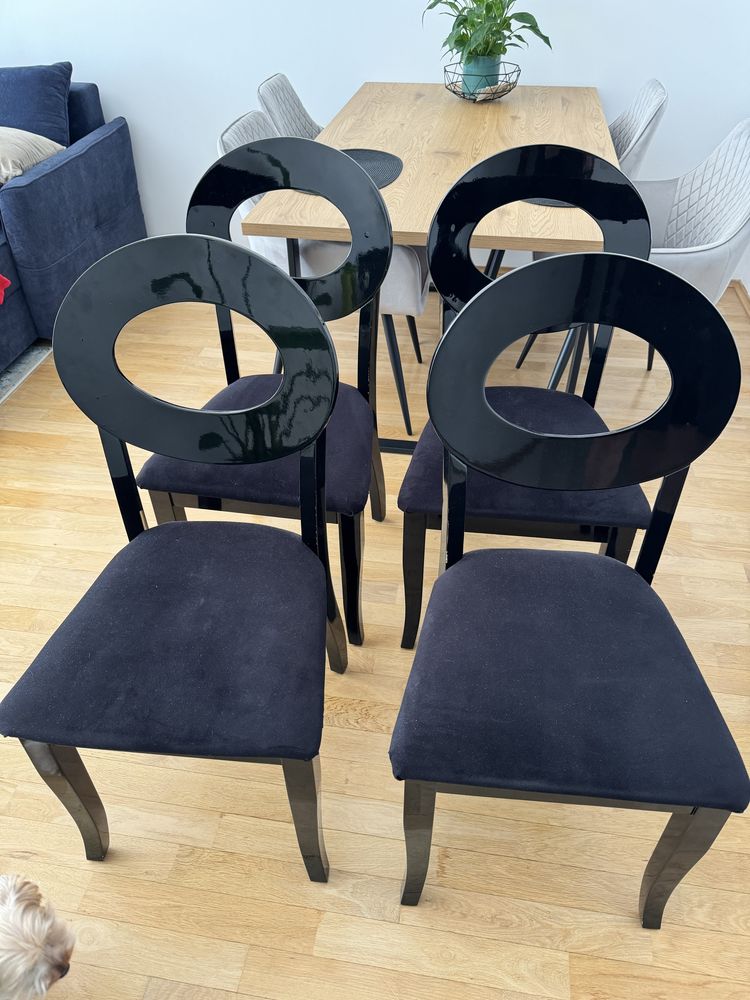 Krzesła do jadalni SOLIDNE GLAMOUR czarny połysk lakier VELVET