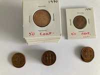 Lote de 199 moedas de Portugal, 50 centavos, bronze (de 1969 a 1979)