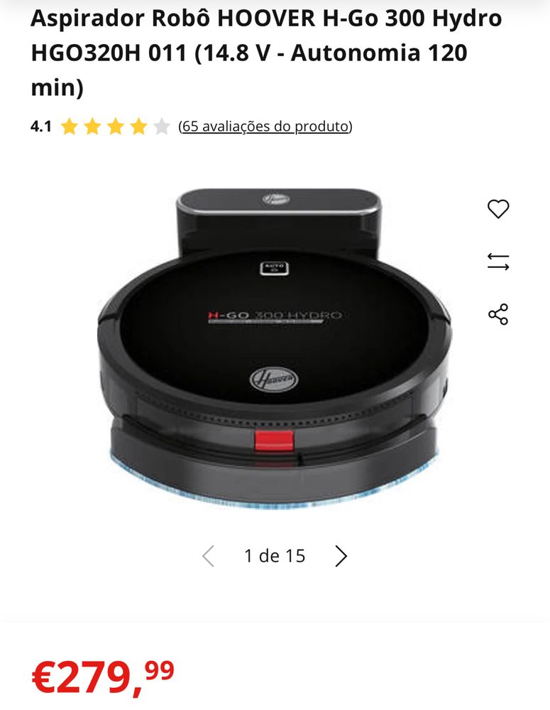 Aspirador Robô da Hoover H-Go 300 Hydro