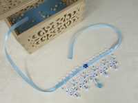 Naszyjnik z koronki biały wstążka błękit koraliki gwiazdki handmade