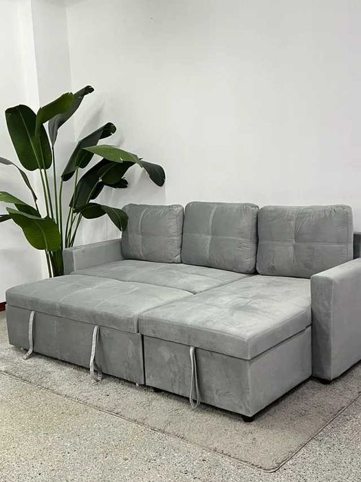 Sofá cama cinza chaise longue - entrega gratuita