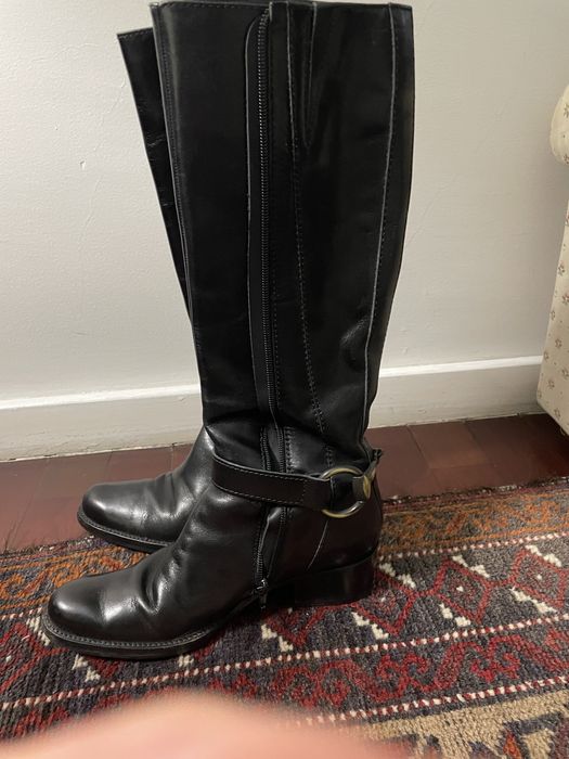 Botas pretas cabedal genuíno estilo cavaleiro