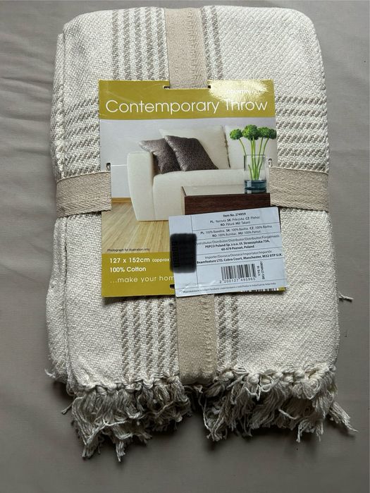 Nowa narzuta bawełniana 127×152 cm beżowo-kremowa 100% bawełna