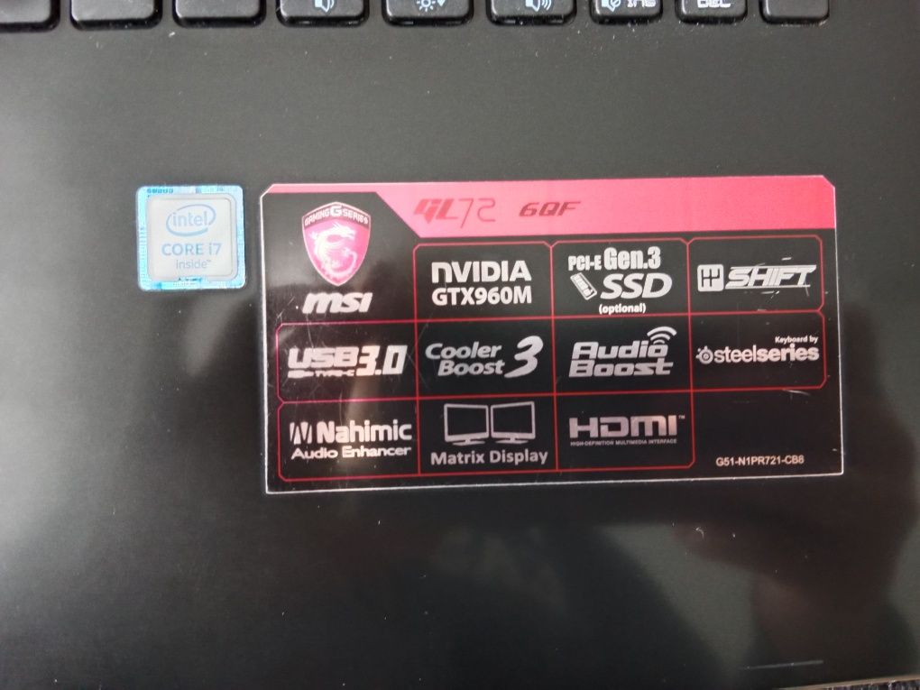 Laptop MSI  GL 72 6QF