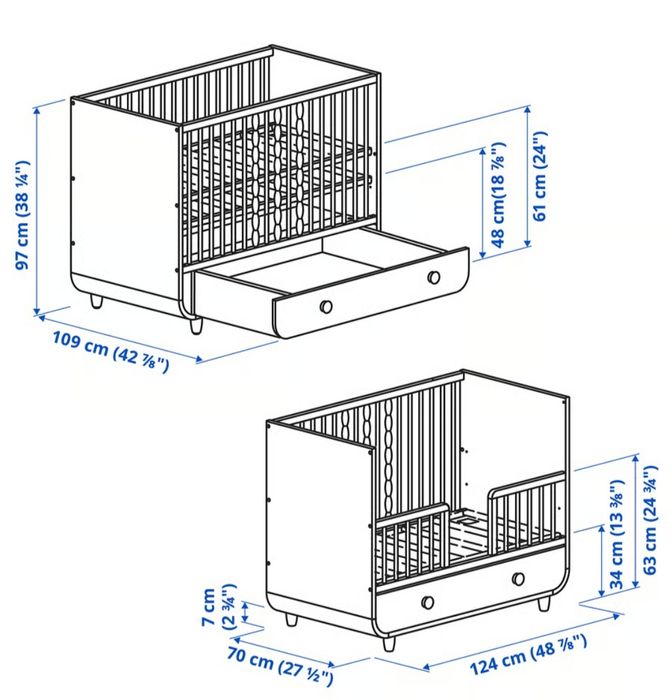 MYLLRA
Łóżeczko z szufladą, beżowy, 60x120 cm